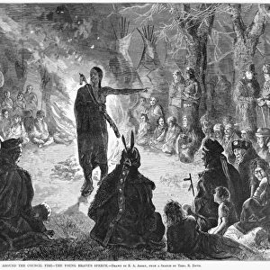 NATIVE AMERICAN COUNCIL. Around the council fire - the young braves speech. Engraving by E