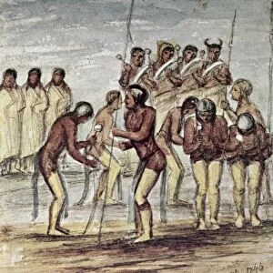 NATIVE AMERICAN DANCE, 1845. Celebrators. A Native American dance celebration