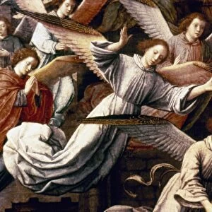 THE NATIVITY. Detail of Angels. Oil on wood by Gerard David (1484-1523)