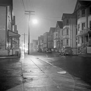 NEW BEDFORD, 1941. A foggy night in New Bedford, Massachusetts. Photograph by Jack Delano