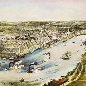 NEW ORLEANS, 1851. Birds eye view of the city of New Orleans. Lithograph, 1851