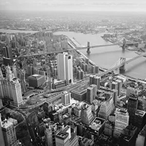 NEW YORK, 1982. Looking east from the top of the World Trade Center, New York