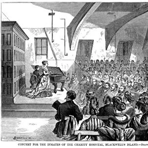 NEW YORK: BLACKWELL S. Concert for the inmates of the charity hospital on Blackwells Island, New York Harbor. Wood engraving, 1874