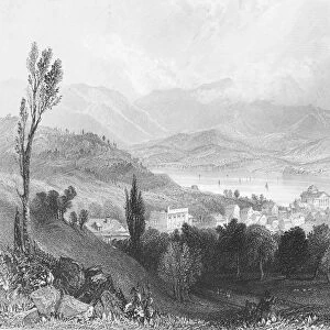 NEW YORK: CATSKILLS, 1839. View of Hudson City and the Catskill Mountains of New York. Steel engraving, 1839, after William Henry Bartlett