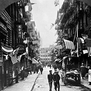 NEW YORK : CHINATOWN, 1909. Doyers Street in New Yorks Chinatown in lower Manhattan. Stereograph, 1909