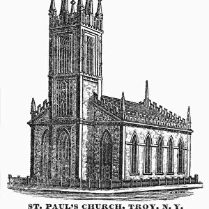 NEW YORK: CHURCH, 1831. St. Pauls Episcopal Church at Troy, New York. Wood engraving