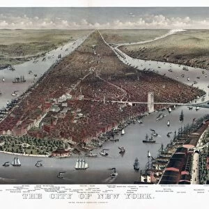 NEW YORK CITY, 1884. Bird s-eye view of New York and parts of Brooklyn