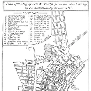 NEW YORK CITY MAP, 1755. Wood engraving, American, 19th century