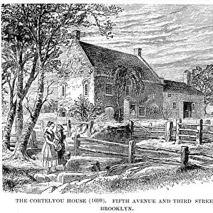 NEW YORK: DUTCH HOUSE. The Cortelyou House, 1699, at what is now the corner of Fifth Avenue and Third Street, Brooklyn, New York. Wood engraving, 19th century