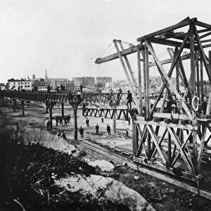 NEW YORK: EL TRAIN, 1878. Construction of the elevated train at 66th Street and Columbus Avenue