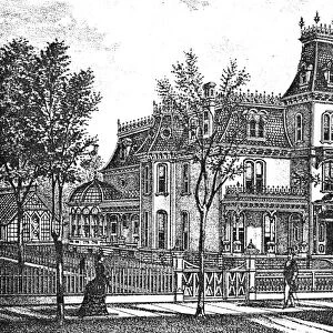 NEW YORK: LAMPSON HOUSE. The Lampson residence in Leroy, New York. Wood engraving, c1876