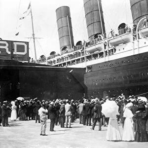 NEW YORK: LUSITANIA, 1907. The Cunard steamship Lusitania at the pier in New York City