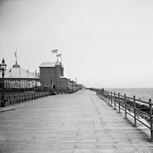 NEW YORK: MANHATTAN BEACH. Boardwalk and the Manhattan Beach Hotel in Long Island, New York