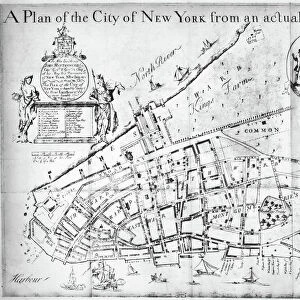 NEW YORK MAP, 1730. The Bradford Map or Lyne Survey of 1730. Line engraving, 1731