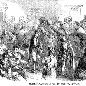 NEW YORK: POLICE COURT. A raucous scene in the New York Police Court. Wood engraving