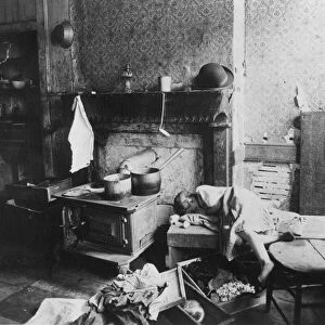 NEW YORK: TENEMENT LIFE. A tenement interior on the Lower East Side, 1896