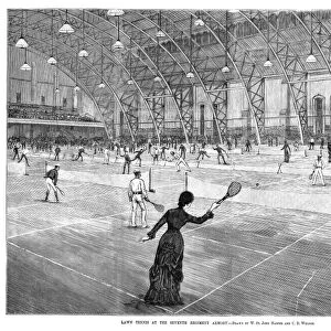 NEW YORK: TENNIS, 1881. New Yorkers playing tennis at the Seventh Regiment Armory