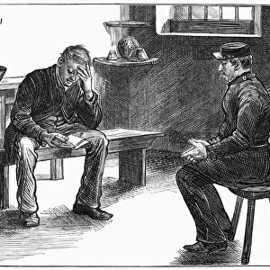 NEWGATE PRISON, 1873. A guard and a condemned prisoner in a cell at Newgate Prison in London