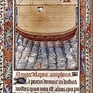 NOAHs ARK WITH RAINBOW. Norman French manuscript illumination, c1440-50