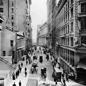NYC: WALL STREET, c1911. A view down Wall Street from Nassau Street in New York City