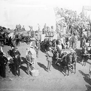 OKLAHOMA LAND RUSH. Land claimants at a town in Oklahoma, during the Oklahoma land rush