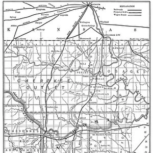 OKLAHOMA MAP, 1889. Map of Oklahoma and surrounding portions of the Indian Territory