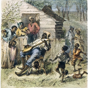 IN OLD VIRGINNY, 1876. Black sharecroppers on a farm in Virginia. Wood engraving, American, 1876