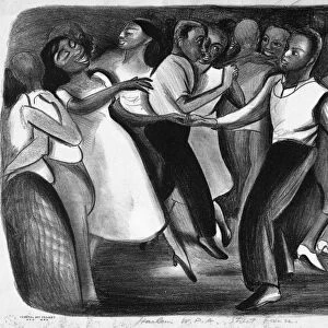 OLDS: HARLEM, 1937. Harlem WPA Street Dance. Lithograph by Elizabeth Olds, 1937