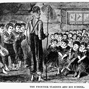 ONE-ROOM SCHOOLHOUSE, 1883. The Frontier Teacher And His School. A Schoolroom on the western frontier. Wood engraving, American, 1883
