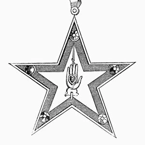 ORDER OF ODD FELLOWS. Symbol of the Independent Order of Odd Fellows, a benevolent fraternal society. Wood engraving from The Odd-Fellows Manual, 1853