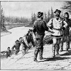 OREGON: ASTORIA, 1813. British fur traders securing the peaceful surrender of Astoria