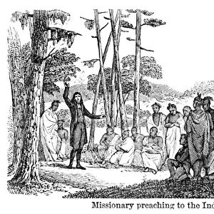 OREGON: MISSIONARY, 1853. A missionary preaching to Native Americans in Oregon