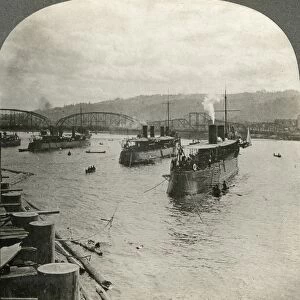 OREGON: PORTLAND HARBOR. The torpedo boat flotilla of a fleet of battleships in Portland Harbor