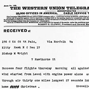 Orville Wrights telegram to his father announcing the successful flights of 17 December 1903