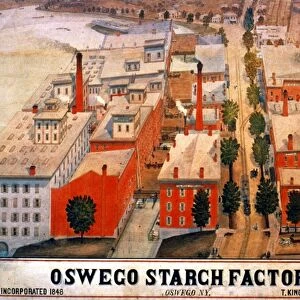 OSWEGO STARCH FACTORY. The Oswego Starch Factory, Oswego, New York. Watercolor, c1877