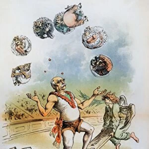 OTTO VON BISMARCK (1815-1898). Prince Otto von Bismarck-Schonhausen. Prussian statesman. Bismarck as The European Equilibrist. American cartoon, 1887