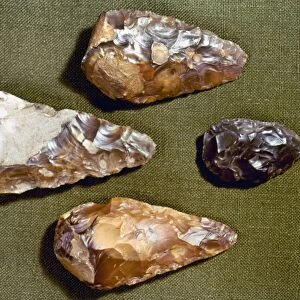 PALEOLITHIC TOOLS. Hand axes chipped from flint nodules, c200, 000 B. C. found at London, England