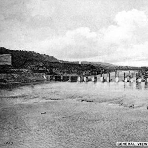 PANAMA CANAL, c1910. General view of spillway, looking north, at Gatun Locks, Panama Canal