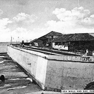 PANAMA: SEA WALL, c1910. The sea wall on the Pacific Ocean at Panama City. Postcard