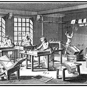 PAPER, 18TH CENTURY. Workers making marbled paper by placing it on top of water