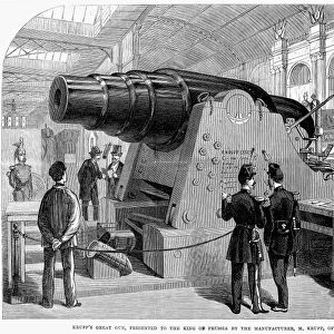 PARIS: EXPOSITION OF 1867. A Krupp Cannon exhibited at the Paris World Exposition of 1867. Wood engraving from a contemporary English newspaper