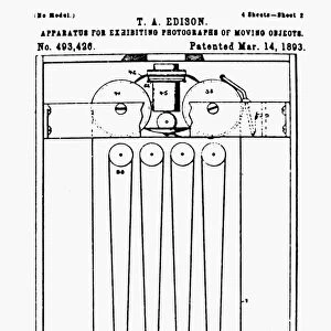 Patent drawing, 1893, of Thomas A. Edisons motion-picture projector