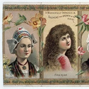 PATENT MEDICINE, c1850. American advertisement for womens hair tonic. Lithograph