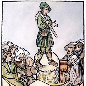 PEASANT PREACHER, 1524. A peasant delivering a sermon at Nuremberg, Germany. Woodcut
