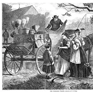 PEDDLER, 1868. The Peddlers Wagon. Wood engraving, American, after a drawing by C