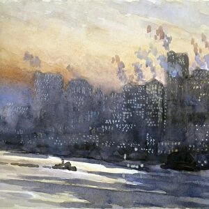 PENNELL: NEW YORK CITY, 1924. New York Harbor and the Manhattan skyline at dusk