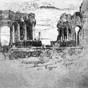PENNELL: TAORMINA, 1913. Aetna from Taormina. Mount Etna, as viewed from ruins in Taormina
