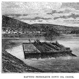 PENNSYLVANIA: OIL CREEK. Rafting Petroleum Down Oil Creek in Pennsylvania. Wood engraving