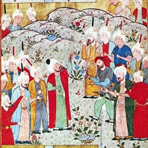 PERSIAN COURT MINISTERS. Two groups of court ministers argue intellectual matters