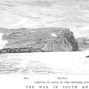 PERU: ARICA, 1880. Capture of Arica, Peru, by Chilean force on 7 June 1880, during the War of the Pacific. Contemporary wood engraving